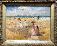 Beautiful Early C20th Antique French Impressionist Oil on Panel - At the Beach SOLD