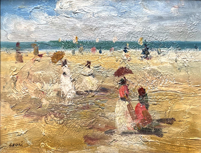 Beautiful Early C20th Antique French Impressionist Oil on Panel - At the Beach SOLD