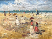 Beautiful Early C20th Antique French Impressionist Oil on Panel - At the Beach SOLD