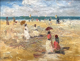 Beautiful Early C20th Antique French Impressionist Oil on Panel - At the Beach SOLD