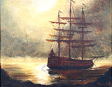 Fine Vintage Oil on Canvas Board depicting a Sunset Scene of a Galleon at Anchor SOLD