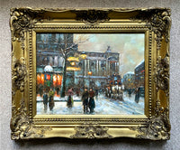Superb Vintage Mid C20th Oil on Canvas Board - Winter in Paris - Victor Boyer SOLD