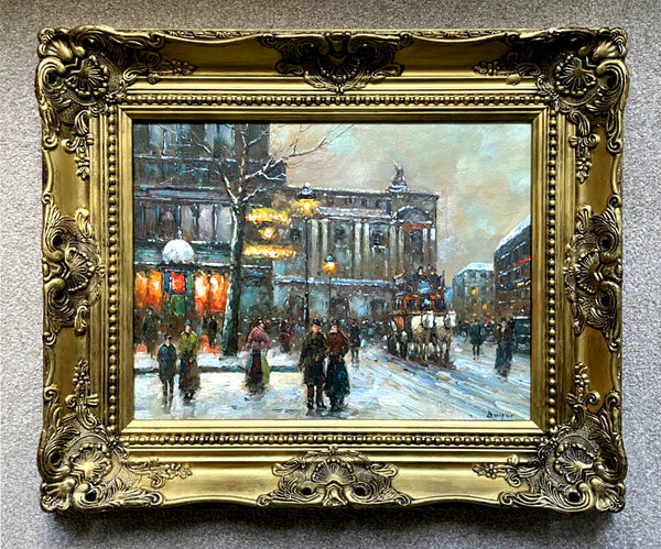 Superb Vintage Mid C20th Oil on Canvas Board - Winter in Paris - Victor Boyer SOLD