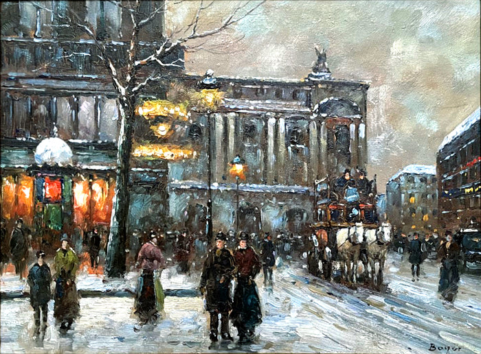 Superb Vintage Mid C20th Oil on Canvas Board - Winter in Paris - Victor Boyer SOLD