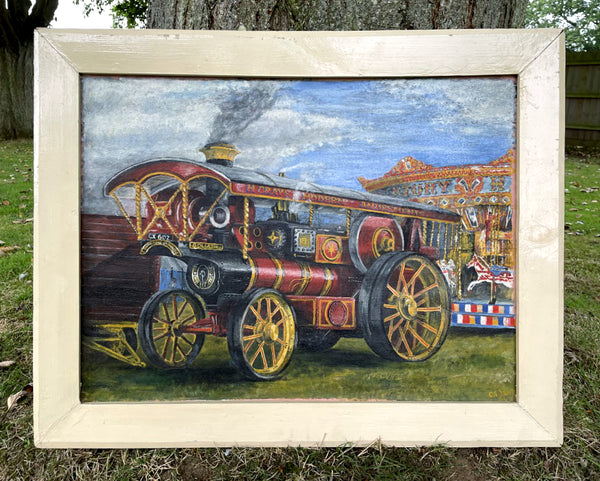 Fabulous Early C20th Vintage Oil on Canvas - Steam Engine at the Fairground SOLD