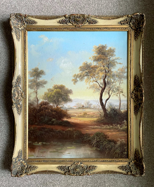 Delightful C20th Vintage Oil on Canvas - Landscape with Sheep - Owen Waters SOLD