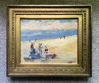 Exquisite Vintage French Impressionist School Oil on Canvas Board - Family at the Beach SOLD