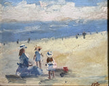 Exquisite Vintage French Impressionist School Oil on Canvas Board - Family at the Beach SOLD