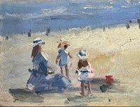 Exquisite Vintage French Impressionist School Oil on Canvas Board - Family at the Beach SOLD