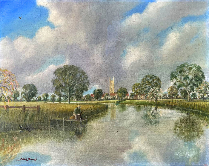 Fine Vintage English School Oil on Canvas - The Angler Sold