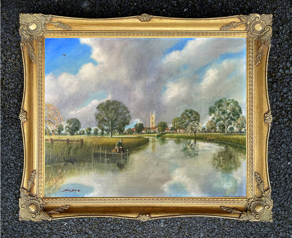 Fine Vintage English School Oil on Canvas - The Angler Sold