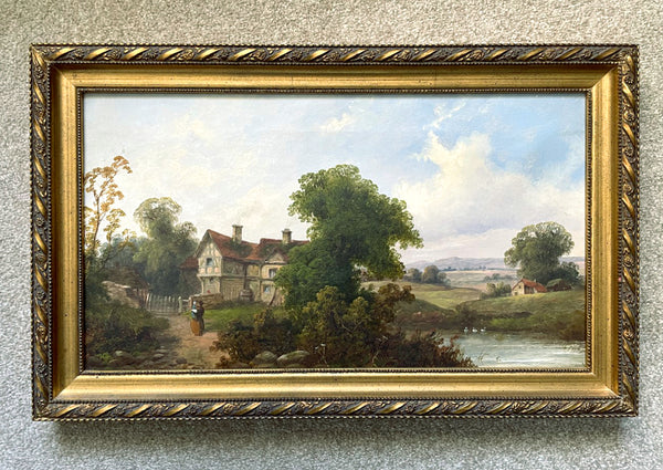 Superb C19th Victorian Oil on Canvas - Figures by a Rural Cottage - Thomas Stanley Barber SOLD