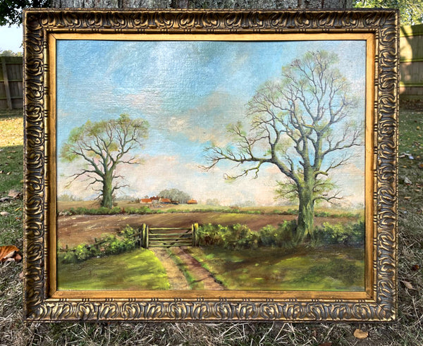 Excellent Vintage English School Mid C20th Oil on Canvas Board - Rural Landscape with Figures & Sheep SOLD