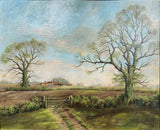 Excellent Vintage English School Mid C20th Oil on Canvas Board - Rural Landscape with Figures & Sheep SOLD