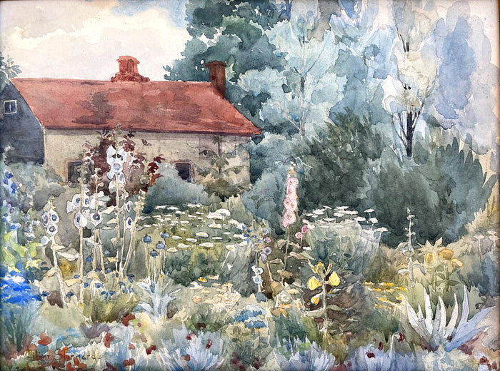 Lilian Stannard (1877-1943) Fine Edwardian Watercolour - The Garden at Littlehampton SOLD