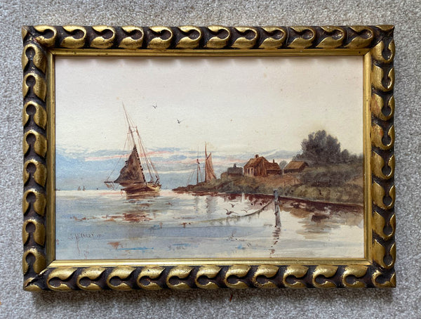 Joseph William Carey (1859-1937) Superb Edwardian Watercolour - Fishing Boats at Anchor SOLD