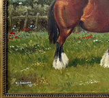 Excellent Vintage Oil on Canvas Board depicting A Shire Horse Mare & Foal SOLD