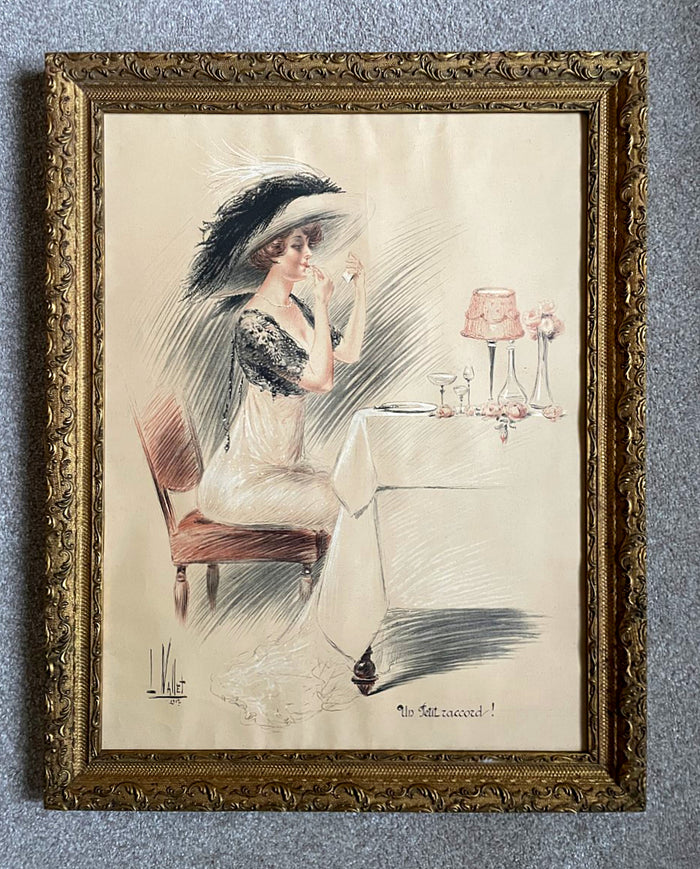 Beautiful Edwardian French Pencil/Crayon Drawing - Louis Vallon - 