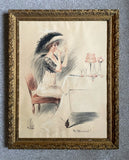 Beautiful Edwardian French Pencil/Crayon Drawing - Louis Vallon - "Un Petit Accord" SOLD