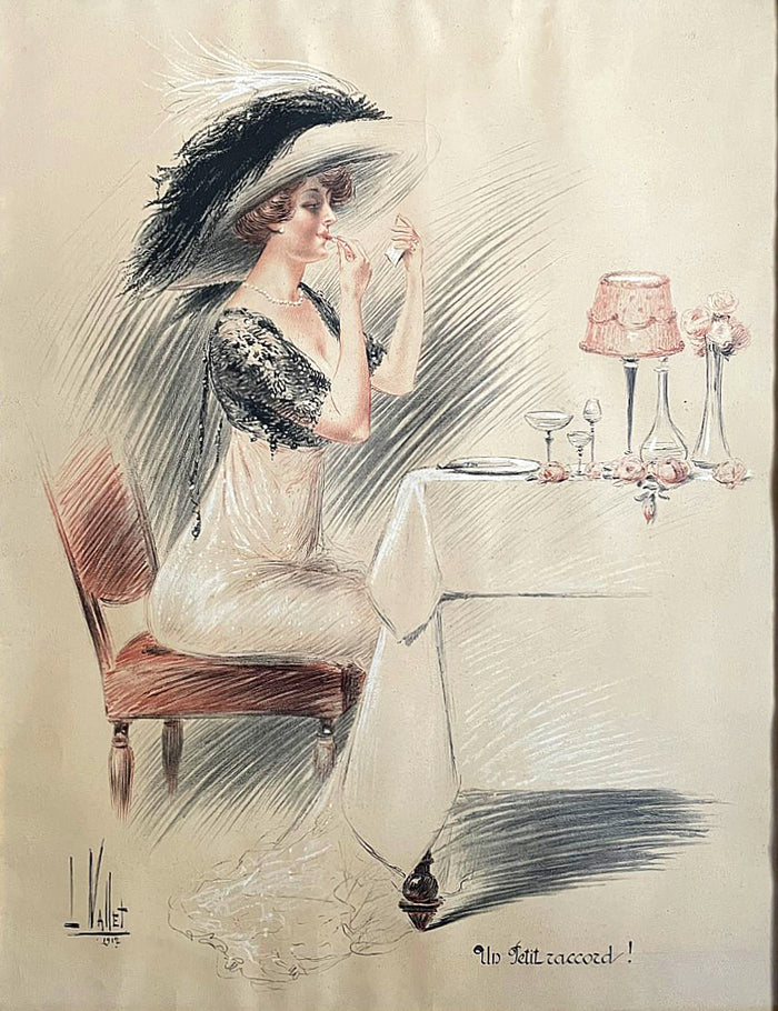 Beautiful Edwardian French Pencil/Crayon Drawing - Louis Vallon - 