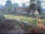 Delightful Vintage English School Oil on Panel - Country Cottage with Chickens & Ducks - John Mace SOLD