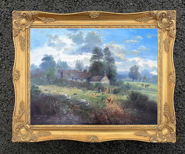 Delightful Vintage English School Oil on Panel - Country Cottage with Chickens & Ducks - John Mace SOLD