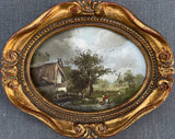 Delightful Vintage Early C20th English School Miniature Oil on Board - Woman by a Cottage SOLD