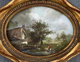 Delightful Vintage Early C20th English School Miniature Oil on Board - Woman by a Cottage SOLD