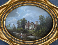 Fine Vintage Early C20th English School Miniature Oil on Board -Riverside Landscape with Figures SOLD