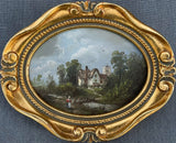 Fine Vintage Early C20th English School Miniature Oil on Board -Riverside Landscape with Figures SOLD