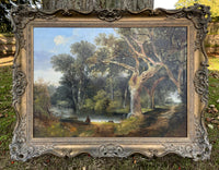 Superb Large C19th Victorian English School Oil on Canvas - Woodland Landscape with Seated Figure SOLD