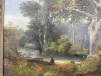 Superb Large C19th Victorian English School Oil on Canvas - Woodland Landscape with Seated Figure SOLD