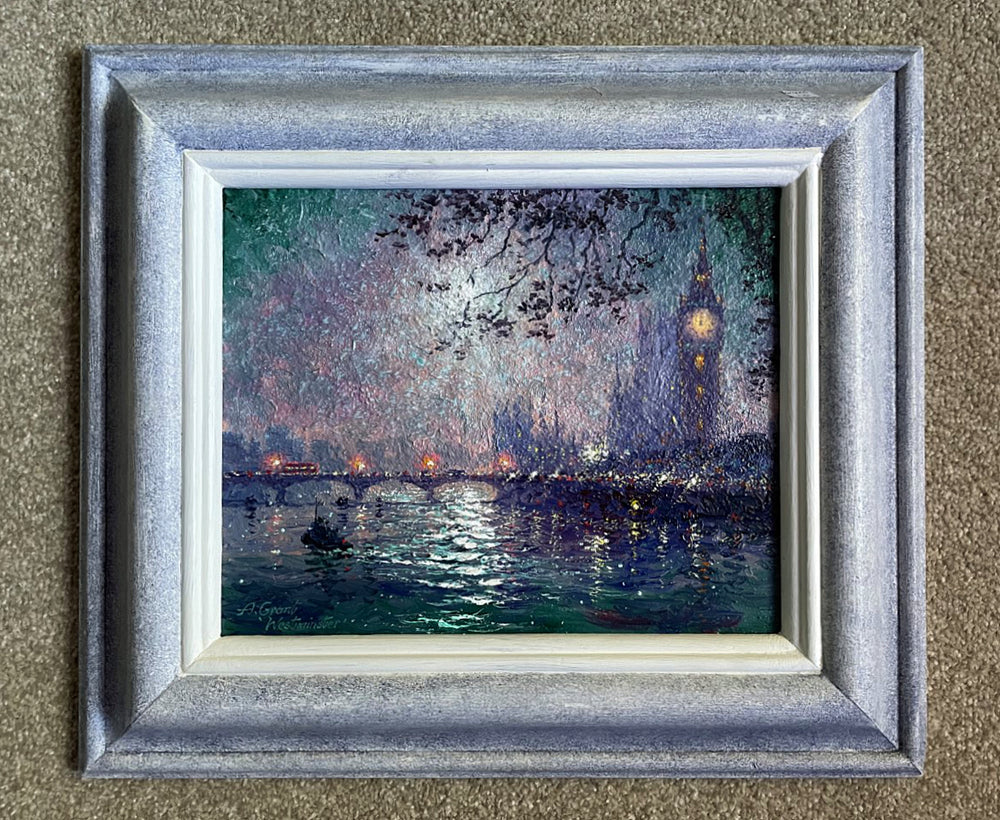 Beautiful Vintage 1990's Impressionist Oil on Canvas Board - Westminster at Night - SOLD