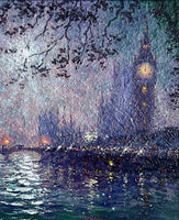 Beautiful Vintage 1990's Impressionist Oil on Canvas Board - Westminster at Night - SOLD