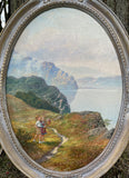 Delightful Vintage English School Oil on Canvas Board depicting children on a coastal path SOLD