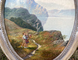 Delightful Vintage English School Oil on Canvas Board depicting children on a coastal path SOLD