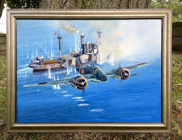 Fabulous Large Vintage Oil on Canvas - Beaufighter Mark X 254 Squadron North Coates Strike Wing SOLD