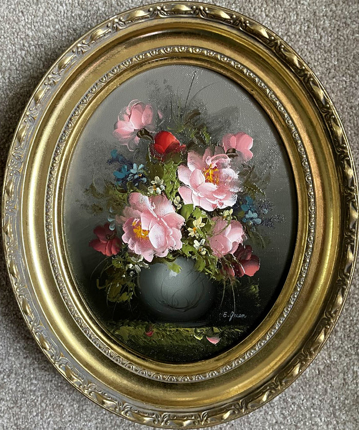 Exquisite Vintage Oil on Canvas Still Life Study of Flowers in a Vase SOLD