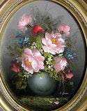 Exquisite Vintage Oil on Canvas Still Life Study of Flowers in a Vase