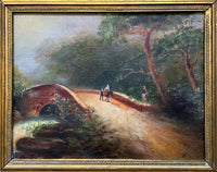 Fine Early C20th Antique Oil on Canvas - Travellers on a Bridge - Joel Owen (1892-1931) SOLD