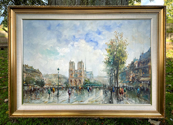 Stunning Large Vintage Oil on Canvas - Joseph Giordano (b.1935) - Mid 20th, Parisian Street Scene  SOLD