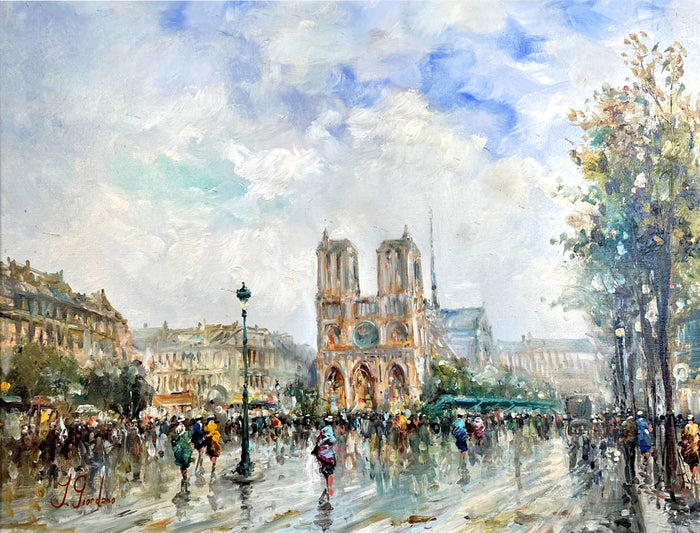 Stunning Large Vintage Oil on Canvas - Joseph Giordano (b.1935) - Mid 20th, Parisian Street Scene  SOLD