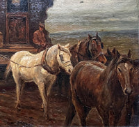 Beautiful Early C20th Oil on Board - Gypsy Caravan & Horses - Circ. Alfred Munnings SOLD