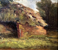 Charming Early C20th Norwich School Edwardian Oil on Canvas of Sheep by a Barn 1909 SOLD