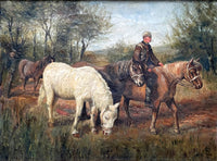 Superb Early C20th Oil on Canvas - Gypsy Ponies - Circ. Alfred Munnings SOLD