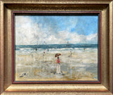 Beautiful Mid C20th French Impressionist Oil on Board - Figures on a Beach SOLD