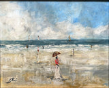 Beautiful Mid C20th French Impressionist Oil on Board - Figures on a Beach SOLD