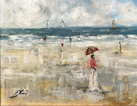 Beautiful Mid C20th French Impressionist Oil on Board - Figures on a Beach SOLD