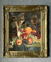 Fine Mid C20th Vintage English School Still Life Oil on Canvas Board - Mixed Fruit in a Bowl SOLD