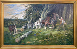 Superb Large Vintage English School Oil on Canvas - Timber Hauling in the New Forest aft. Lucy Kemp Welch SOLD